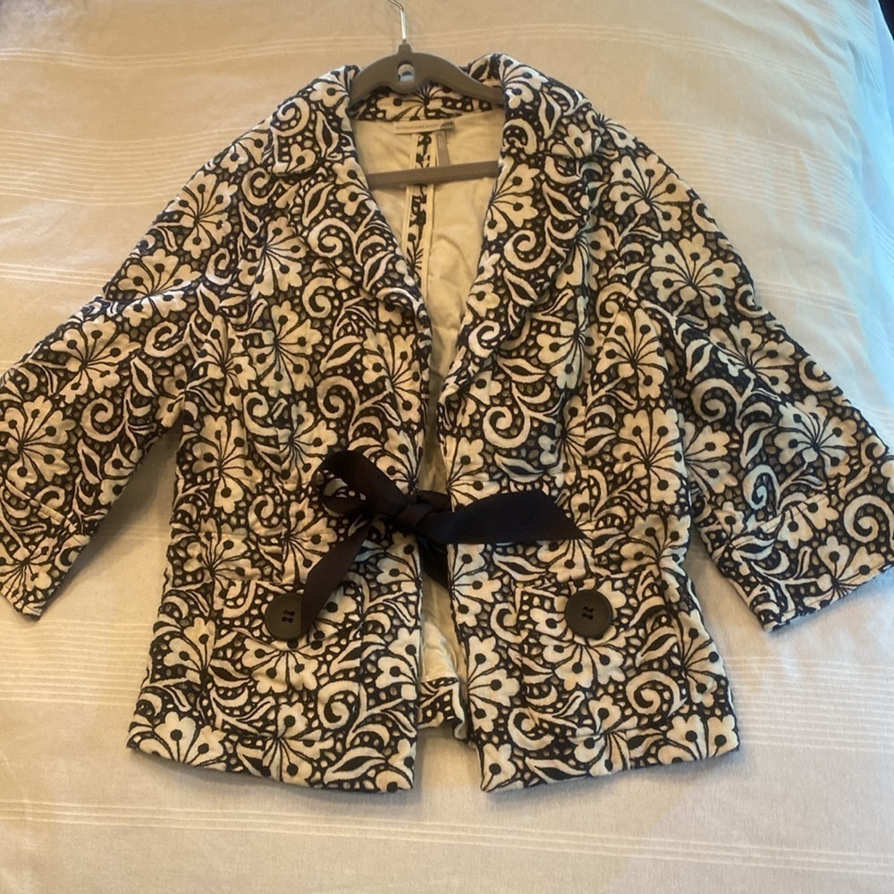Classiques Entier 100% Linen navy blue Eyelet Lace Cropped Embroidered Blazer XS - Picture 6 of 10